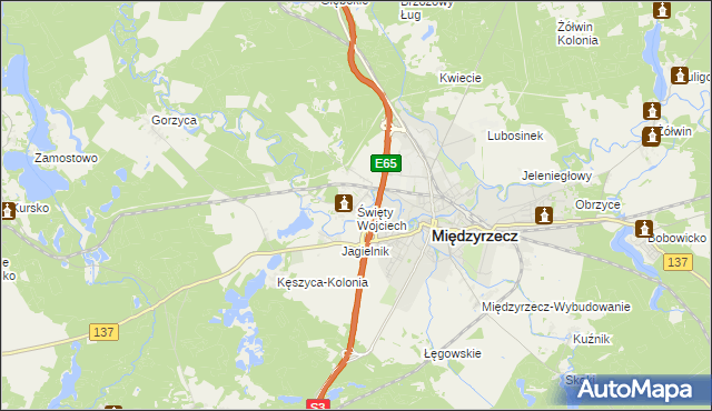 mapa Święty Wojciech gmina Międzyrzecz, Święty Wojciech gmina Międzyrzecz na mapie Targeo