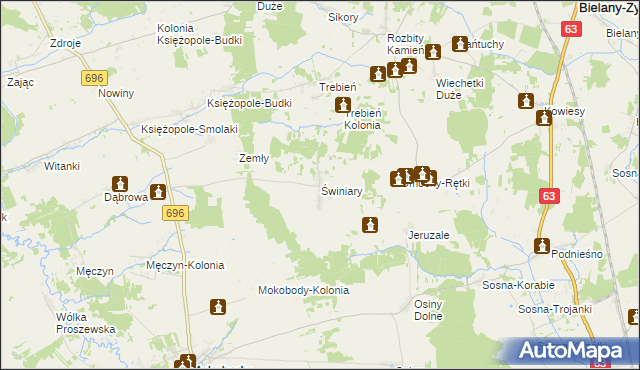 mapa Świniary gmina Mokobody, Świniary gmina Mokobody na mapie Targeo