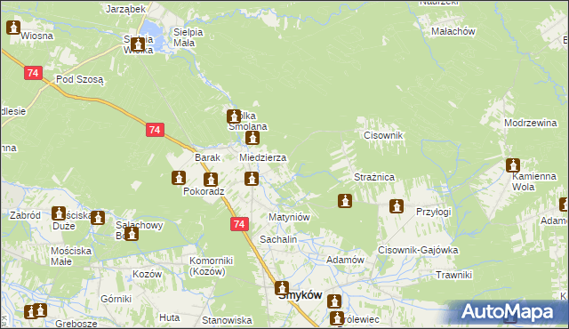 mapa Świnków gmina Smyków, Świnków gmina Smyków na mapie Targeo