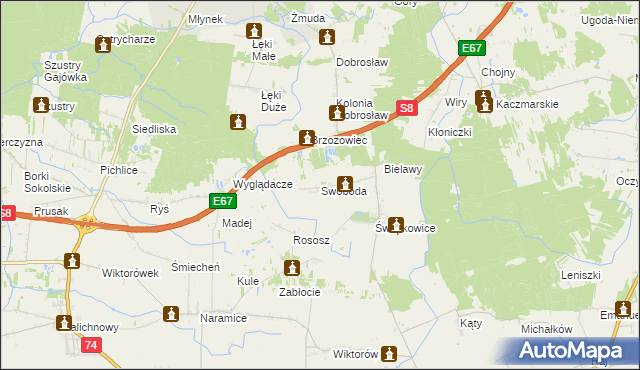 mapa Swoboda gmina Lututów, Swoboda gmina Lututów na mapie Targeo