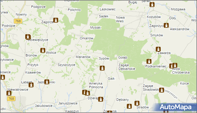 mapa Sypów, Sypów na mapie Targeo