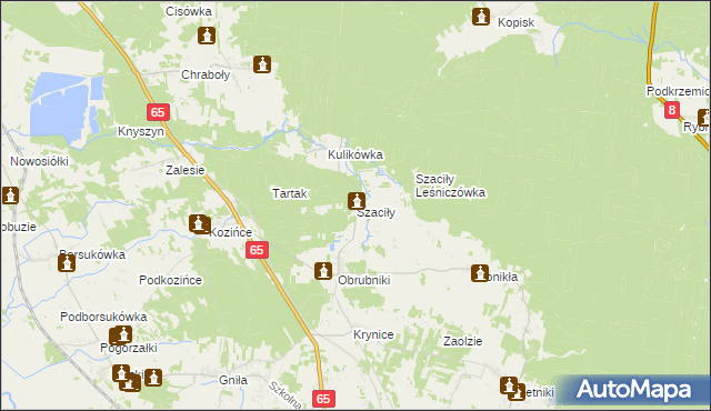 mapa Szaciły gmina Dobrzyniewo Duże, Szaciły gmina Dobrzyniewo Duże na mapie Targeo