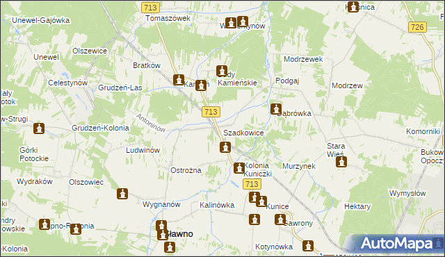 mapa Szadkowice gmina Sławno, Szadkowice gmina Sławno na mapie Targeo