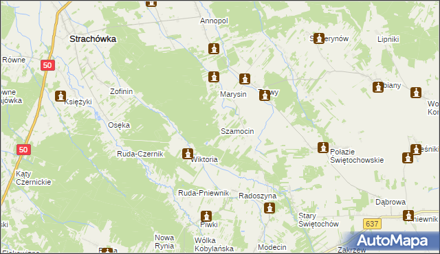 mapa Szamocin gmina Strachówka, Szamocin gmina Strachówka na mapie Targeo