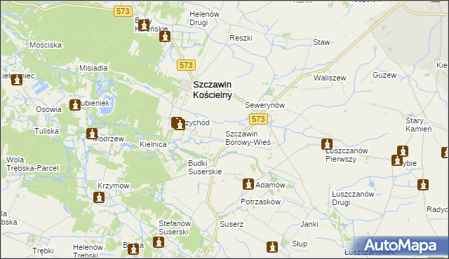 mapa Szczawin Borowy-Wieś, Szczawin Borowy-Wieś na mapie Targeo