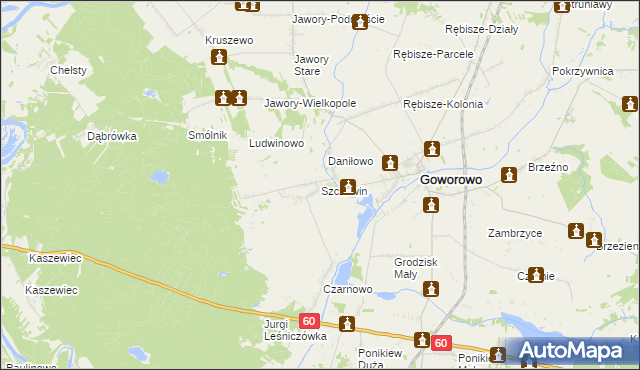 mapa Szczawin gmina Goworowo, Szczawin gmina Goworowo na mapie Targeo