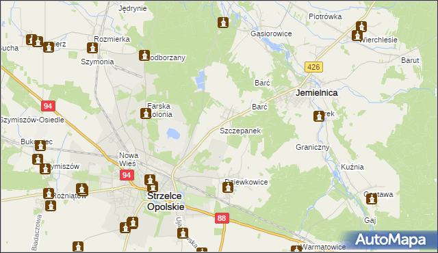 mapa Szczepanek gmina Strzelce Opolskie, Szczepanek gmina Strzelce Opolskie na mapie Targeo