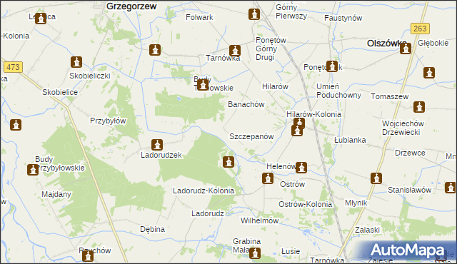 mapa Szczepanów gmina Olszówka, Szczepanów gmina Olszówka na mapie Targeo