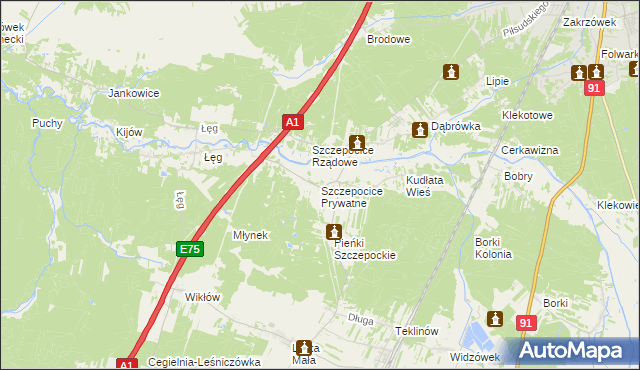 mapa Szczepocice Prywatne, Szczepocice Prywatne na mapie Targeo