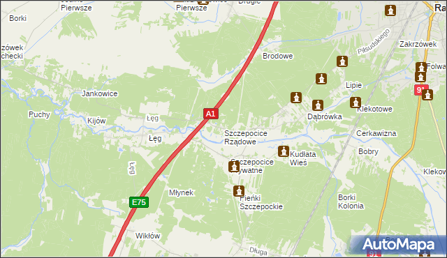 mapa Szczepocice Rządowe, Szczepocice Rządowe na mapie Targeo