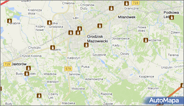 mapa Szczęsne gmina Grodzisk Mazowiecki, Szczęsne gmina Grodzisk Mazowiecki na mapie Targeo