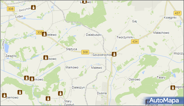 mapa Szczodrochowo gmina Gostyń, Szczodrochowo gmina Gostyń na mapie Targeo