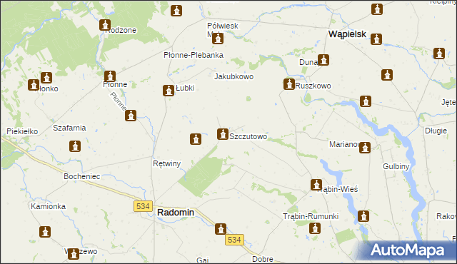 mapa Szczutowo gmina Radomin, Szczutowo gmina Radomin na mapie Targeo