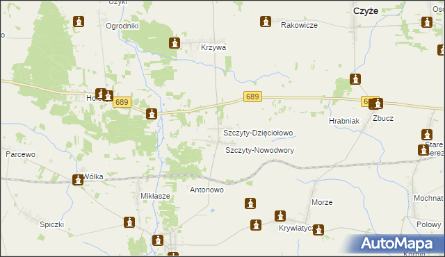 mapa Szczyty-Dzięciołowo, Szczyty-Dzięciołowo na mapie Targeo