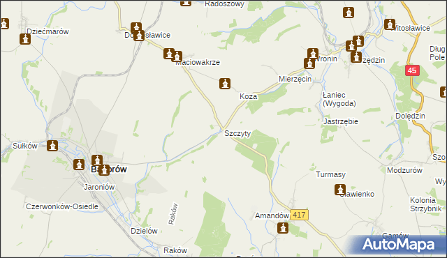 mapa Szczyty gmina Baborów, Szczyty gmina Baborów na mapie Targeo