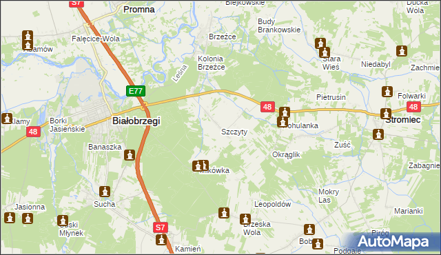 mapa Szczyty gmina Białobrzegi, Szczyty gmina Białobrzegi na mapie Targeo