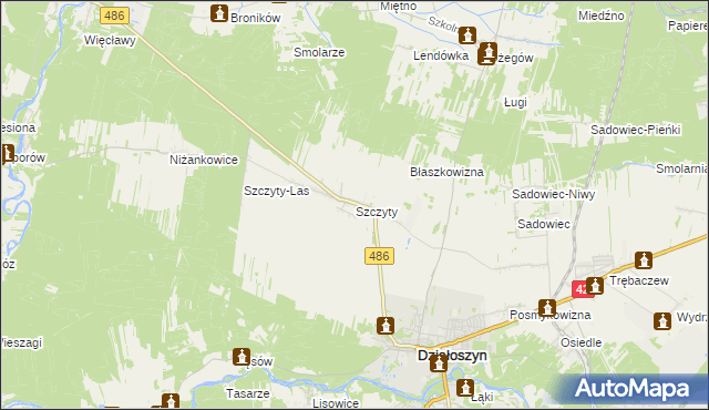 mapa Szczyty gmina Działoszyn, Szczyty gmina Działoszyn na mapie Targeo