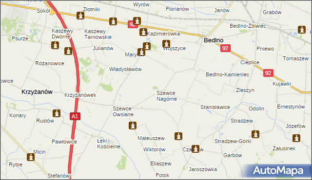 mapa Szewce Nagórne, Szewce Nagórne na mapie Targeo