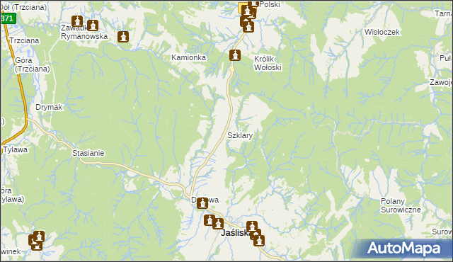 mapa Szklary gmina Jaśliska, Szklary gmina Jaśliska na mapie Targeo