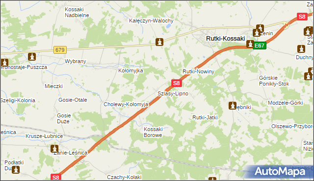 mapa Szlasy-Lipno, Szlasy-Lipno na mapie Targeo