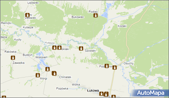 mapa Szostaki gmina Łukowa, Szostaki gmina Łukowa na mapie Targeo