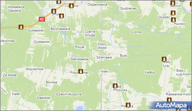 mapa Szreniawa gmina Fałków, Szreniawa gmina Fałków na mapie Targeo