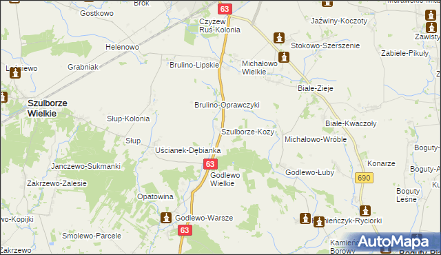 mapa Szulborze-Kozy, Szulborze-Kozy na mapie Targeo