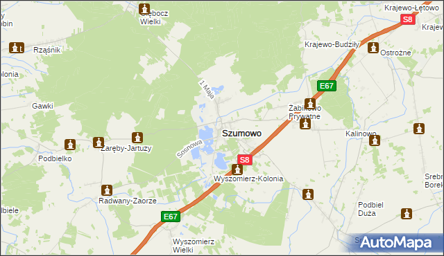 mapa Szumowo powiat zambrowski, Szumowo powiat zambrowski na mapie Targeo