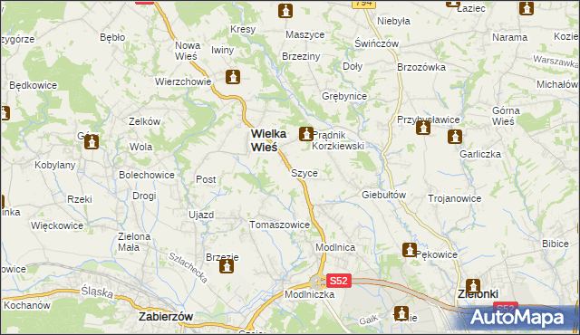 mapa Szyce gmina Wielka Wieś, Szyce gmina Wielka Wieś na mapie Targeo