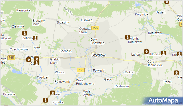 mapa Szydłów powiat staszowski, Szydłów powiat staszowski na mapie Targeo