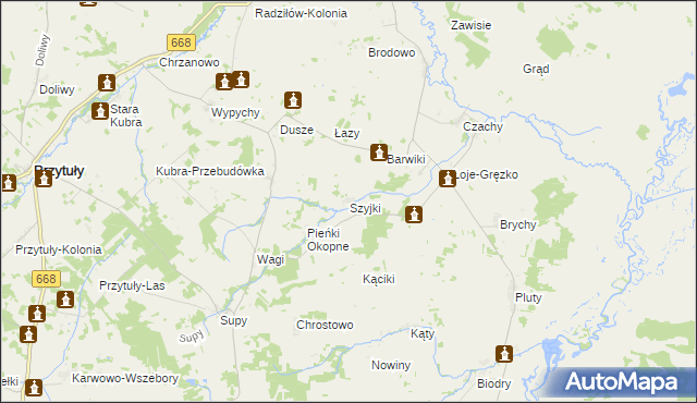 mapa Szyjki gmina Radziłów, Szyjki gmina Radziłów na mapie Targeo