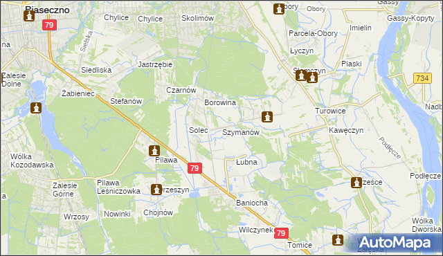 mapa Szymanów gmina Góra Kalwaria, Szymanów gmina Góra Kalwaria na mapie Targeo