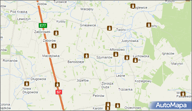 mapa Szymanów gmina Jasieniec, Szymanów gmina Jasieniec na mapie Targeo