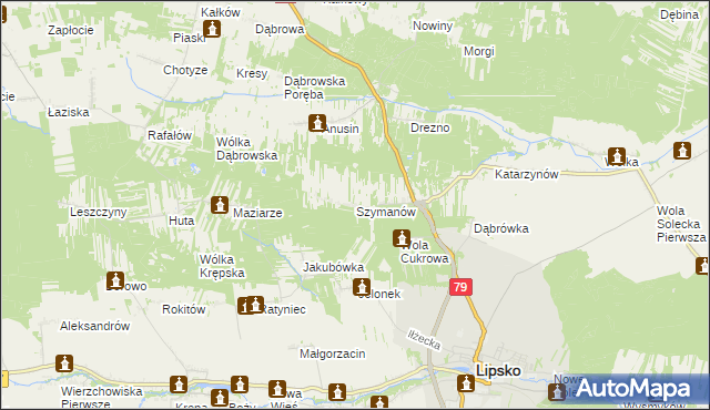 mapa Szymanów gmina Lipsko, Szymanów gmina Lipsko na mapie Targeo