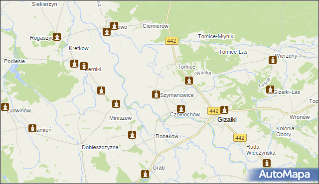 mapa Szymanowice gmina Gizałki, Szymanowice gmina Gizałki na mapie Targeo