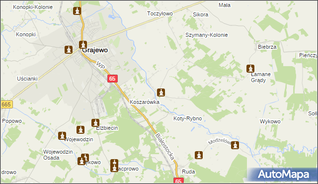 mapa Szymany gmina Grajewo, Szymany gmina Grajewo na mapie Targeo