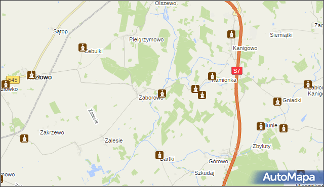 mapa Szymany gmina Kozłowo, Szymany gmina Kozłowo na mapie Targeo