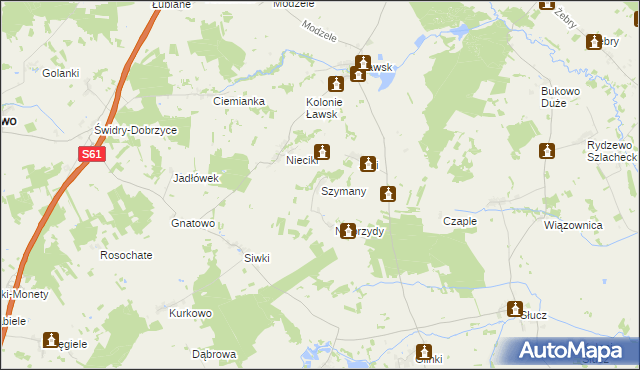 mapa Szymany gmina Wąsosz, Szymany gmina Wąsosz na mapie Targeo