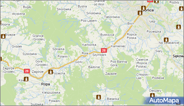 mapa Szymbark gmina Gorlice, Szymbark gmina Gorlice na mapie Targeo