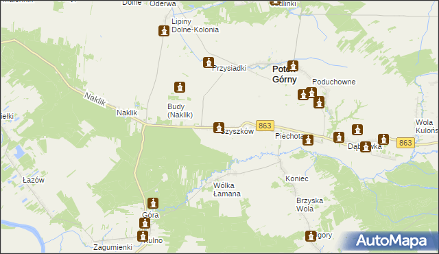 mapa Szyszków gmina Potok Górny, Szyszków gmina Potok Górny na mapie Targeo