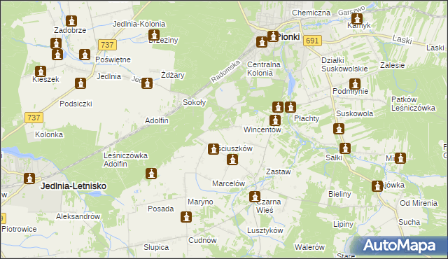 mapa Tadeuszów gmina Pionki, Tadeuszów gmina Pionki na mapie Targeo