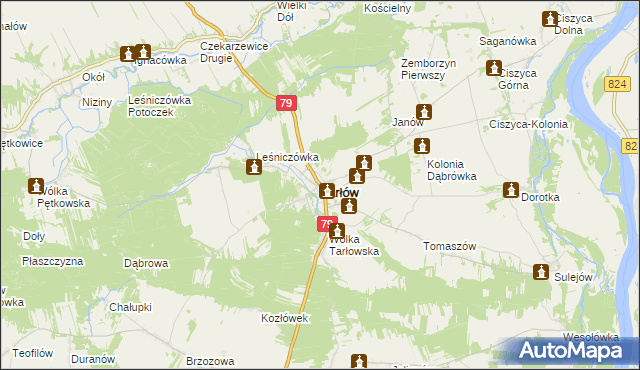 mapa Tarłów, Tarłów na mapie Targeo