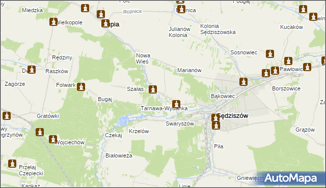 mapa Tarnawa gmina Sędziszów, Tarnawa gmina Sędziszów na mapie Targeo