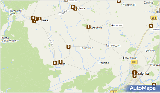 mapa Tarnowiec gmina Tarnówka, Tarnowiec gmina Tarnówka na mapie Targeo