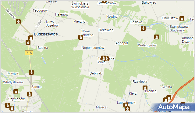 mapa Tarnowska Wola gmina Lubochnia, Tarnowska Wola gmina Lubochnia na mapie Targeo