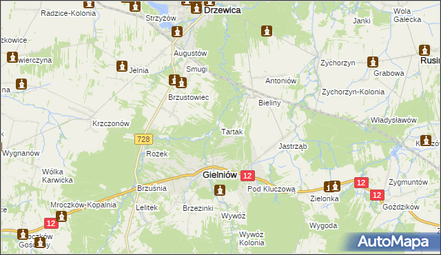 mapa Tartak gmina Gielniów, Tartak gmina Gielniów na mapie Targeo