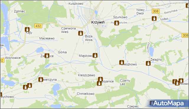 mapa Teklimyśl gmina Krzywiń, Teklimyśl gmina Krzywiń na mapie Targeo