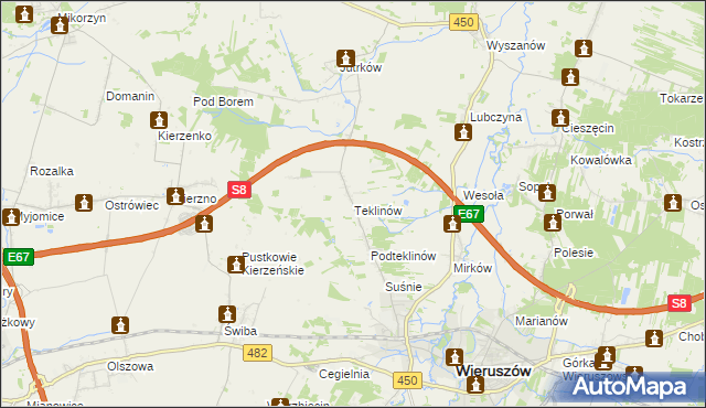 mapa Teklinów gmina Wieruszów, Teklinów gmina Wieruszów na mapie Targeo