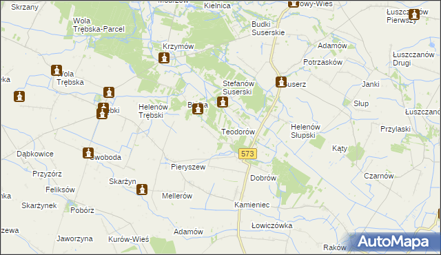 mapa Teodorów gmina Szczawin Kościelny, Teodorów gmina Szczawin Kościelny na mapie Targeo