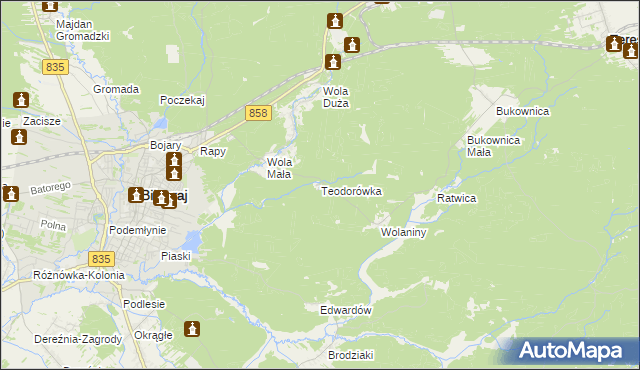 mapa Teodorówka gmina Biłgoraj, Teodorówka gmina Biłgoraj na mapie Targeo